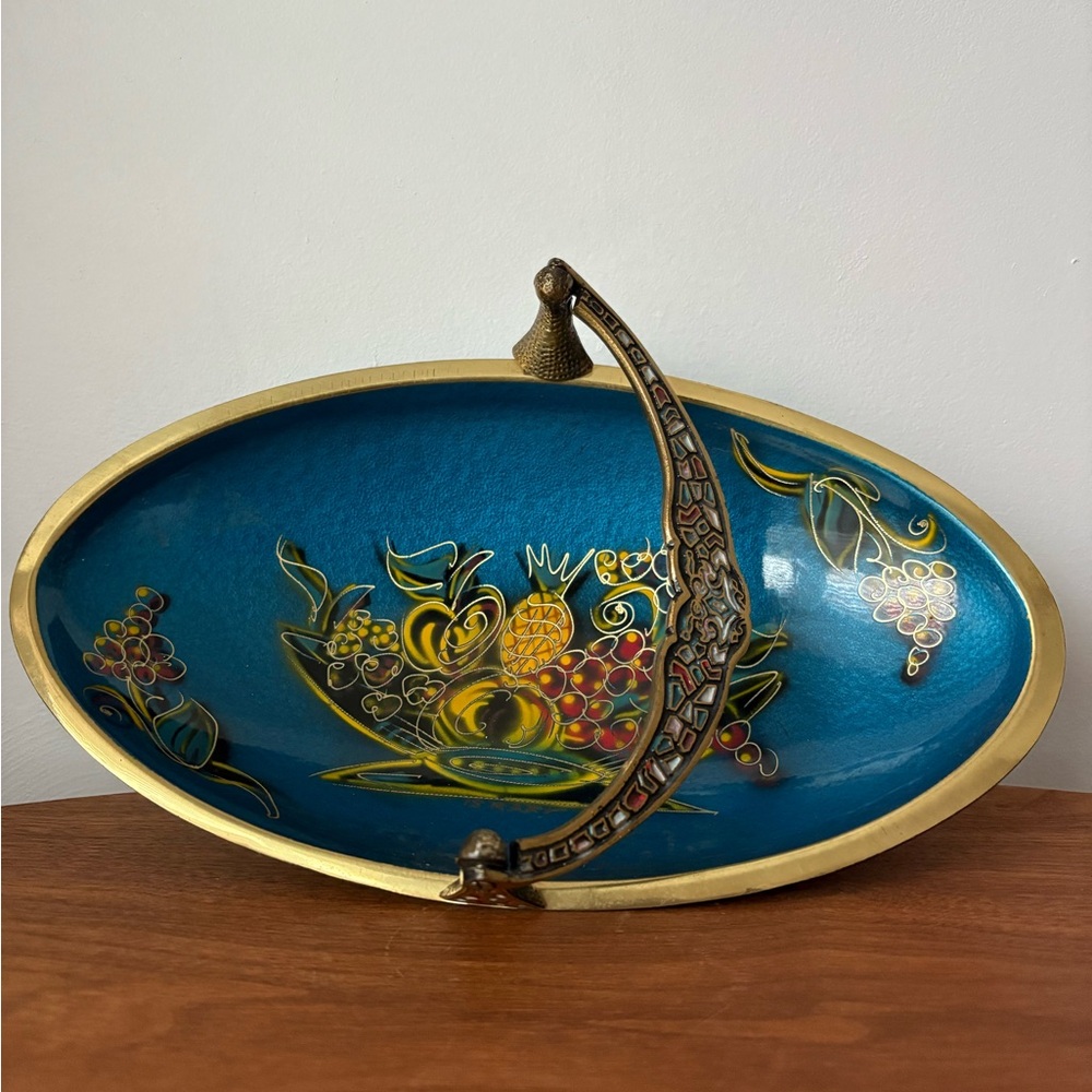 Candy Dish Vintage Fruit Bowl Ornate Blue Moon Bowl with Gold Accents Heirloom